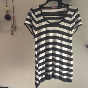 Say What? Striped Asymmetrical Flowy Shirt